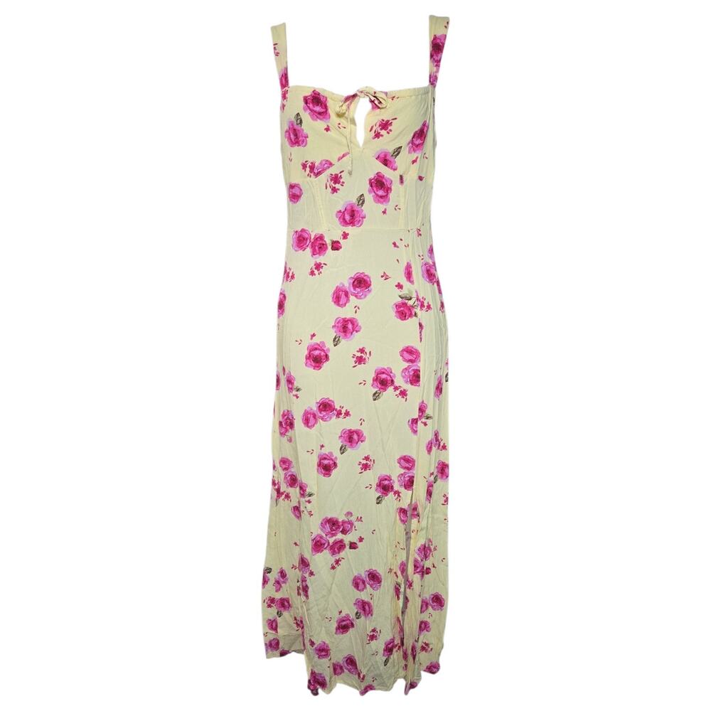 Madden Girl Women S Yellow Pink Rose Floral Maxi Dress Bust Tie Cottagecore Y2K